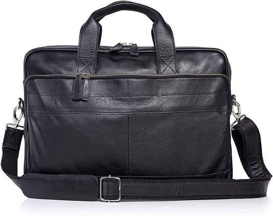 Men's Leather Business Travel Briefcase 18" - Black