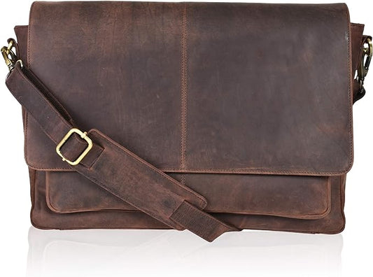 Leather Messenger Bag for Men, Laptop Briefcase - Wood